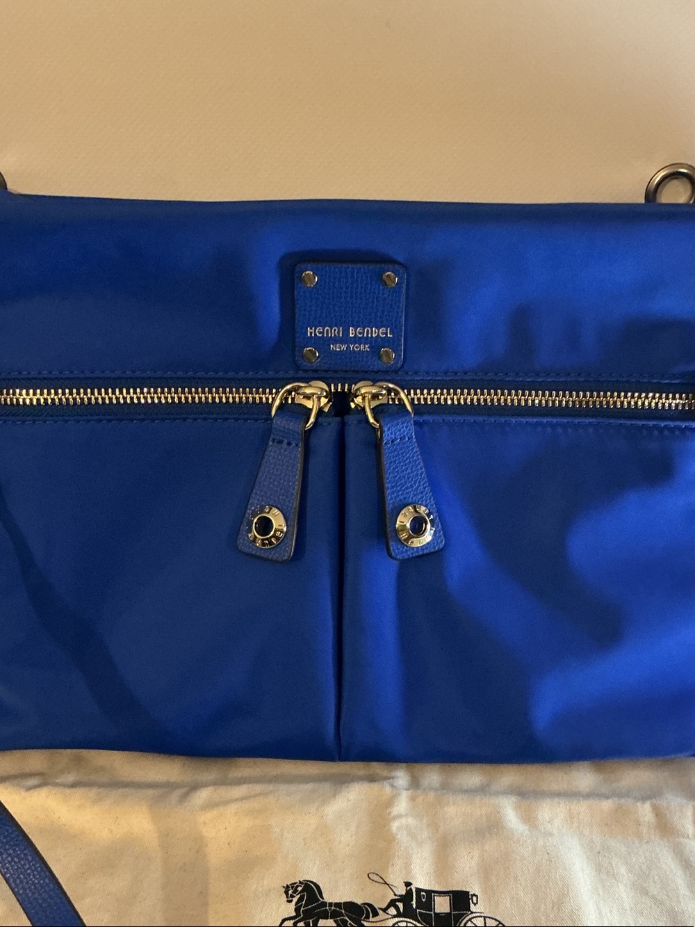 henri bendel cobalt blue nylon tote with gold-tone hardware